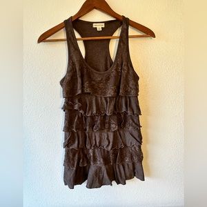Zenana Outfitter Brown Ruffled Lace Tank Size Large